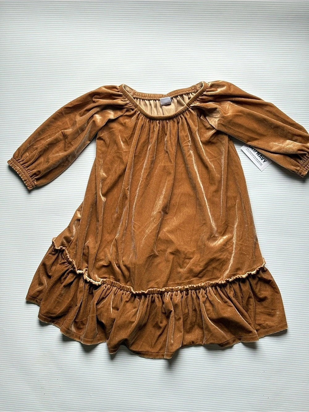 Old Navy Puffy-Sleeve Velour Dress for Toddler Girls Brown Ruffle Dress